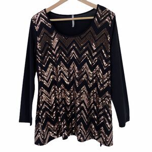 Studio 226 Gold Chevron Sequin Black Long Sleeve Shirt Womens Size Medium
